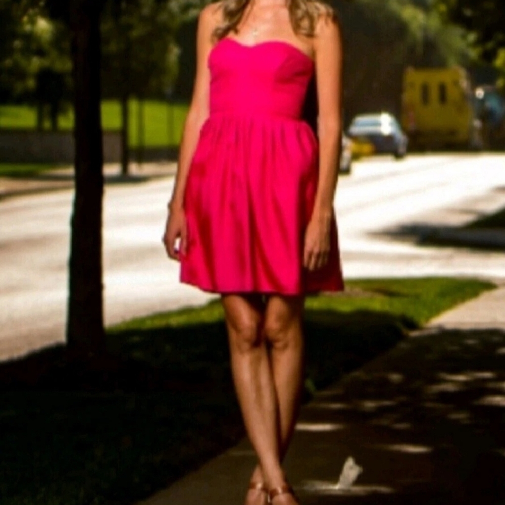 Devlin Fuscia Sweetheart Strapless Quilted Bodice Zip Fit & Flare Mini Dress S M